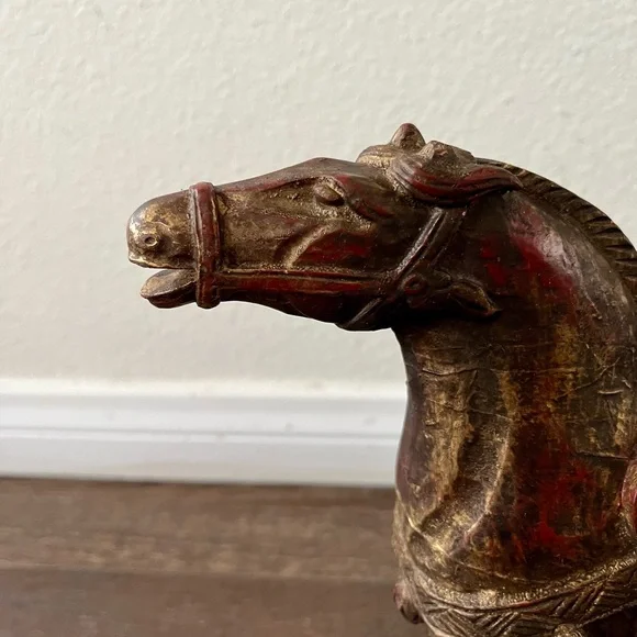 Vintage Hand Crafted Chinese Wooden Horse Statue